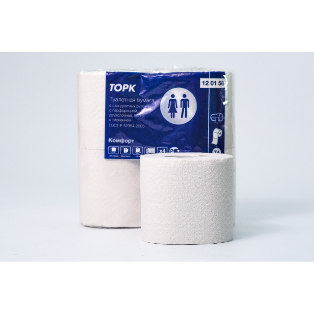 Бумага туалетная ТОРК Комфорт Т4 в стандартных рулонах, 4 рул., 23 м/рул, 2 слоя (120158)