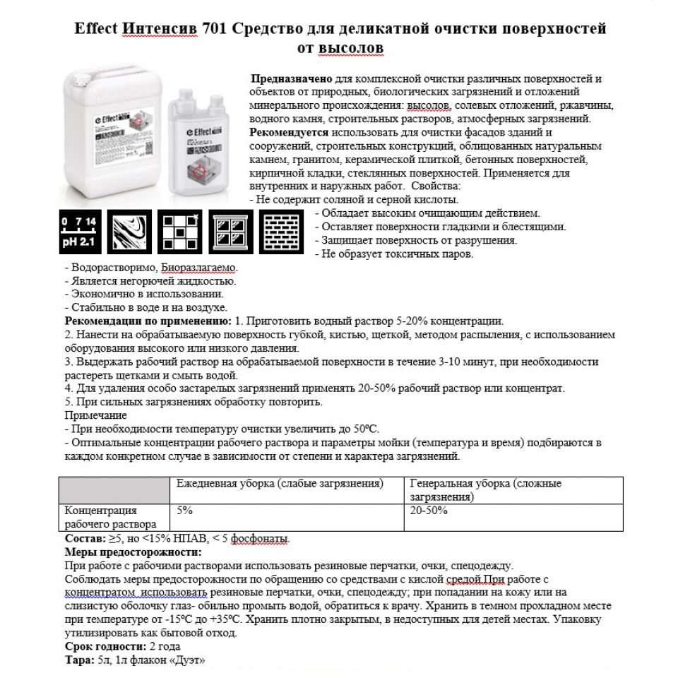 Средство чистящее для удаления высолов 